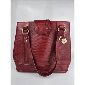 Vintage Brahmin Red Cecelia w/Flap Croc‎ Embossed Leather Handbag Shoulder Bag